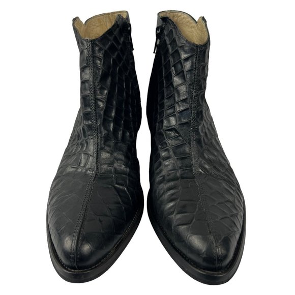 Dkode Jemila Leather Textured Crocodile Embossed Ankle Boots in Black Size 40 - Picture 1 of 12